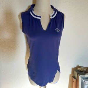 Sergio Tacchini Tennis Golf Shirt Purple and White Medium